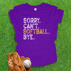 Sorry Can't Softball Bye Youth Shirt