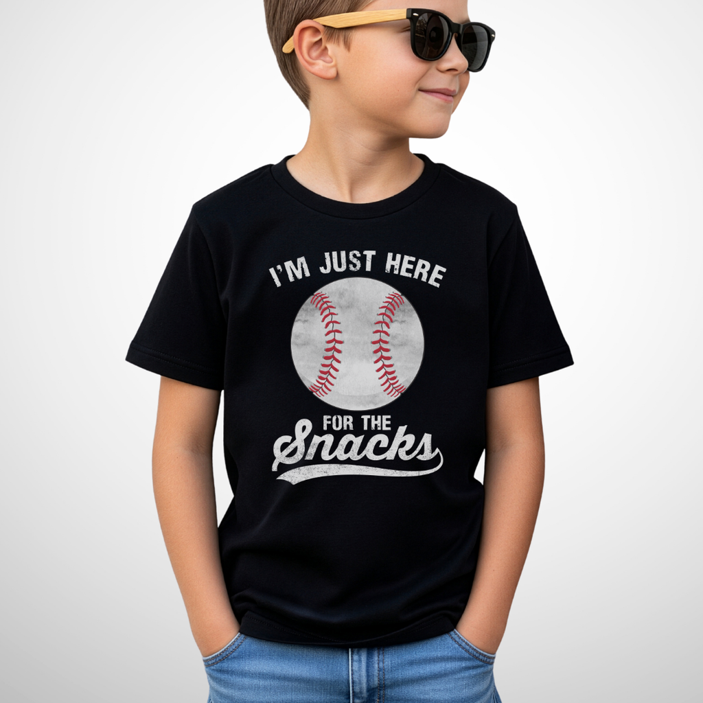 Here For The Snacks Youth Baseball Shirt